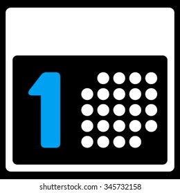 First Date vector icon. Style is bicolor flat symbol, blue and white colors, rounded angles, black background.