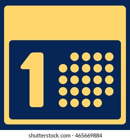 First Date vector icon. Style is flat symbol, yellow color, rounded angles, blue background.