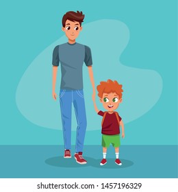 the first day of class and father and son in backgorund blue vector illustration graphic design