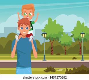 the first day of class and father and son in nature vector illustration graphic design