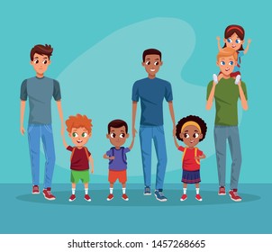 the first day of class and fathers and children in backgorund blue vector illustration graphic design