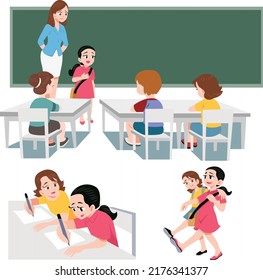 Primer día en clase con nuevos amigos.