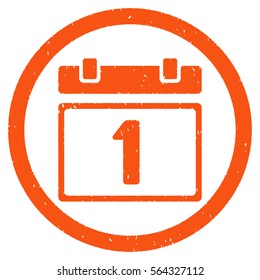 First Day Leaf grainy textured icon inside circle for overlay watermark stamps. Flat symbol with dust texture.