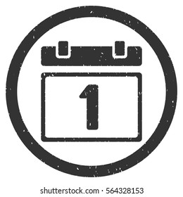 First Day Leaf grainy textured icon inside circle for overlay watermark stamps. Flat symbol with scratched texture.