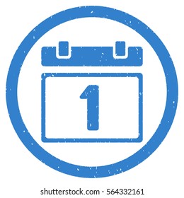 First Day Leaf grainy textured icon inside circle for overlay watermark stamps. Flat symbol with scratched texture.