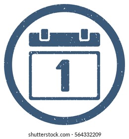 First Day Leaf grainy textured icon inside circle for overlay watermark stamps. Flat symbol with dirty texture.