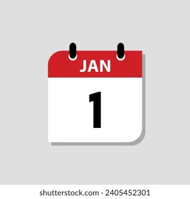 First day of month  (1 January) , icon with shadow , start new year concept , vector illustration.