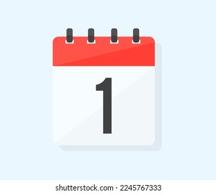 Primer día del mes con fecha 1, primer día diseño de logotipo. Icono de calendario día plano 1. Símbolo de recordatorio. Fecha de programación del evento. Planificar la planificación. Diseño e ilustración del vector de tiempo de cita de reunión.