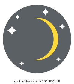 A first day moon, crescent with starry background
