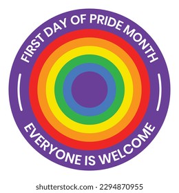 First Day of Pride Month in the United States Badge, LGBTQ Pride Quotes Rubber, Stamp, Seal, Sticker, Logo, tshirt design, Emblem, Banner, Poster, June 1st Day Design, lgbtq love Vector Illustration