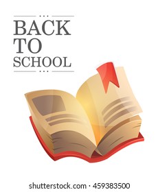 First day of school or Back to school. Open book on white background