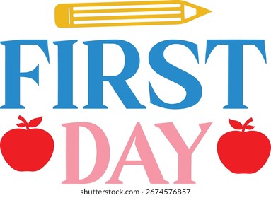 Primeiro Dia da Escola de volta à escola tipografia clip art design em branco plano fundo isolado transparente para cartão, camisa, capuz, moletom, vestuário, tag, caneca, ícone, cartaz ou distintivo