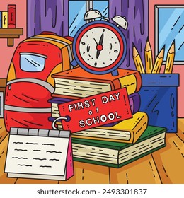 First Day of School Book Alarm Clock Colored 