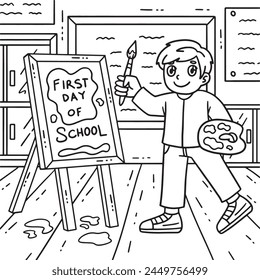 First Day of School Child in Art Class Coloring 