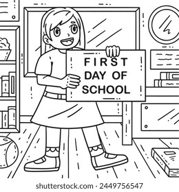 First Day of School Child with a Banner Coloring 