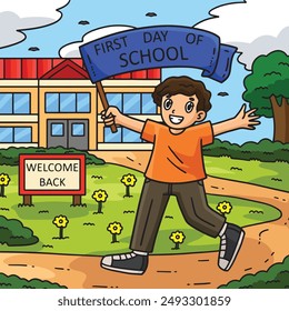 First Day of School Child with a Banner Colored 