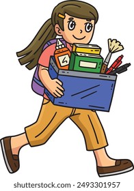 First Day of School Child with a Box Clipart