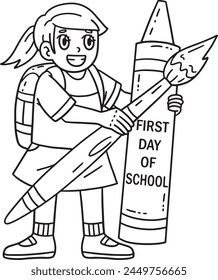 First Day of School Child Brush Crayon Isolated 