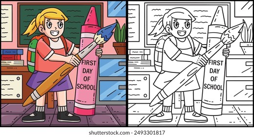 First Day of School Child Brush Crayon 