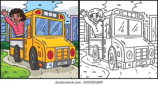 First Day of School Child School Bus Illustration