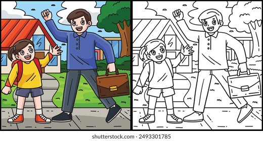 First Day of School Child and Parent Illustration