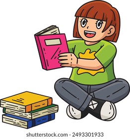 First Day of School Child Reading a Book Clipart