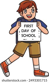 First Day of School Child with a Sign Clipart