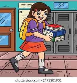 First Day of School Child with Text Books Colored