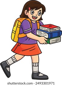 First Day of School Child with Text Books Clipart