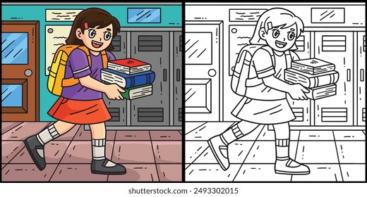 First Day of School Child Text Books Illustration