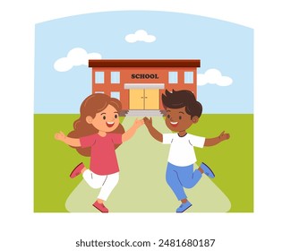 First Day of School concept. A cheerful children, school. back to school. Flat vector illustration. childrens cute school