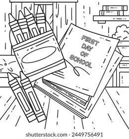 First Day of School Crayons and Notebooks Coloring