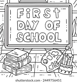 First Day of School on a Chalkboard Coloring Page