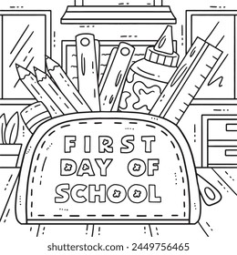 First Day of School on Pencil Case oloring Page 