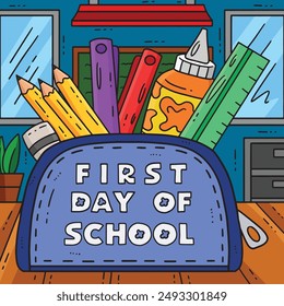 First Day of School on Pencil Case Colored 