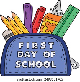 First Day of School on Pencil Case Cartoon Clipart