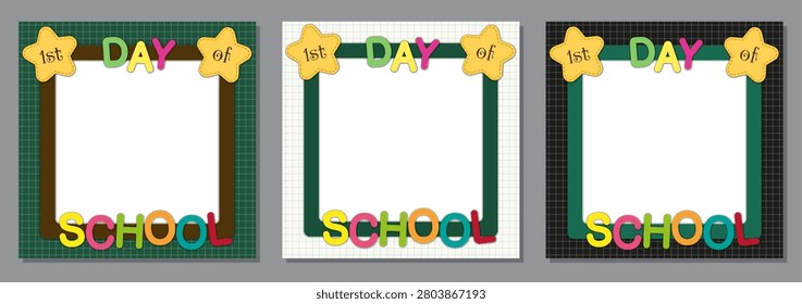 First Day of School Photo Frame Template with Colorful Classroom Border for Kids
