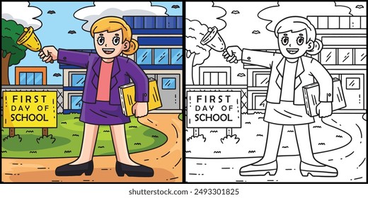 First Day of School Principal Bell Illustration