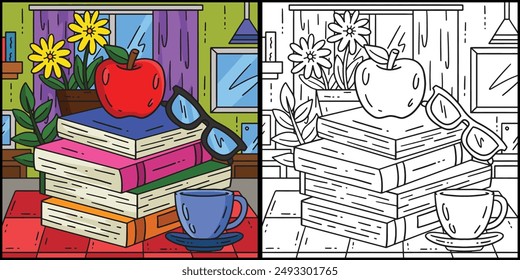 First Day of School Textbooks Apple Illustration