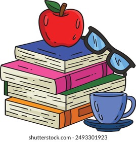 First Day of School Textbooks and Apple Clipart