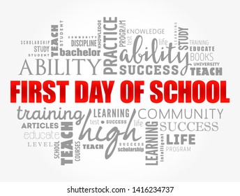 First day of school word cloud collage, education concept background