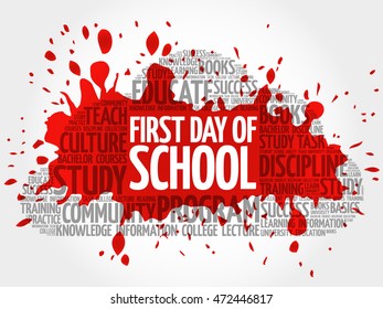 First day of school word cloud collage, education concept background