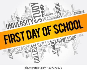 First day of school word cloud collage, education concept background