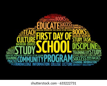 First day of school word cloud collage, education concept background