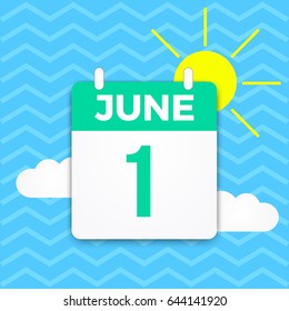 First Day Of Summer - June 1 On Calendar, Vector Illustration