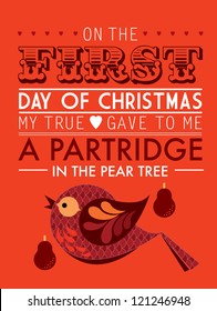 first day of the twelve days of christmas template vector/illustration -  a partridge in the pear tree