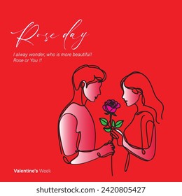 First day of Valentine's Week, Rose Day, 07th February, Social Media Vector Creative line art