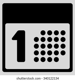 First Day vector icon. Style is flat symbol, black color, rounded angles, light gray background.