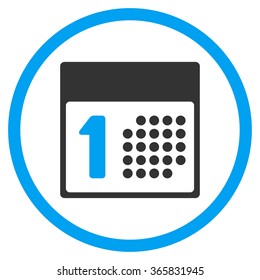 First Day vector icon. Style is bicolor flat circled symbol, blue and gray colors, rounded angles, white background.