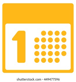 First Day vector icon. Style is flat symbol, yellow color, rounded angles, white background.